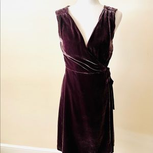 Garnet Hill Taupe Brown Velvet Wrap Dress sz 8